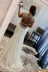 Deep V-Neck Backless Prom Dress with Beading